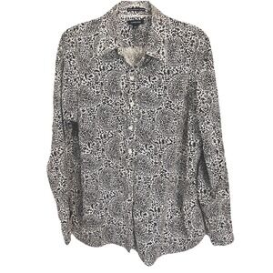 Lands End Blouse Plus No Iron Button Up Long Sleeve Pinpoint brown paisley